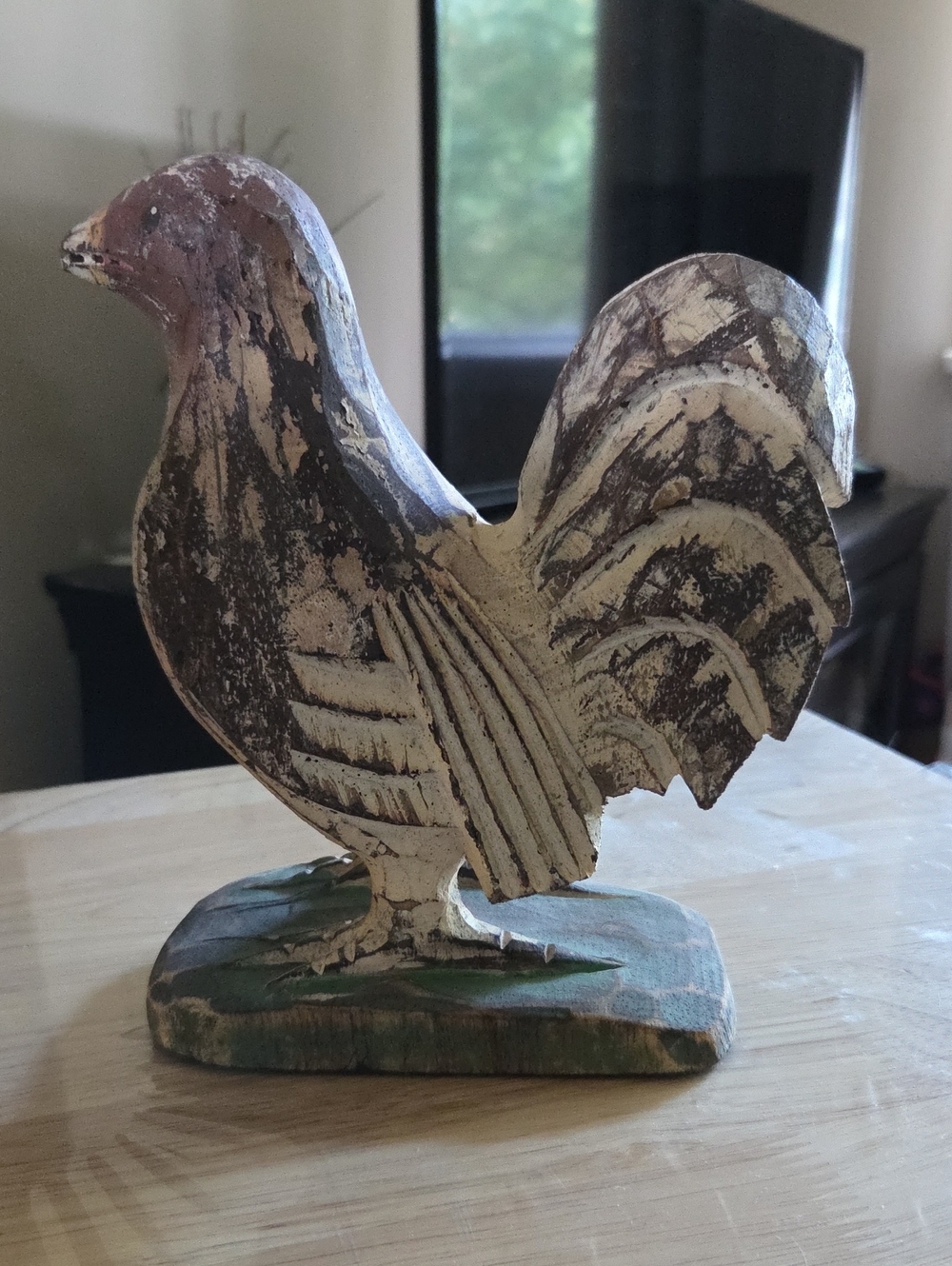 Source Unknown Distressed White and Brown Rooster Figurine